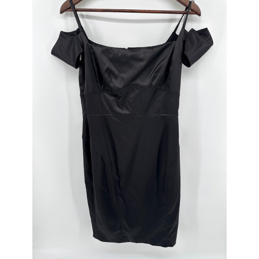 Adrianna Papell Boutique Black Off Shoulder Cold Shoulder Satin  Dress Size 10